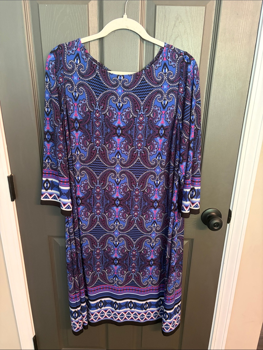 London Times Purple & Blue Paisley Midi Shift Dress